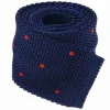 Cravate tricot en soie bleue à pois orange