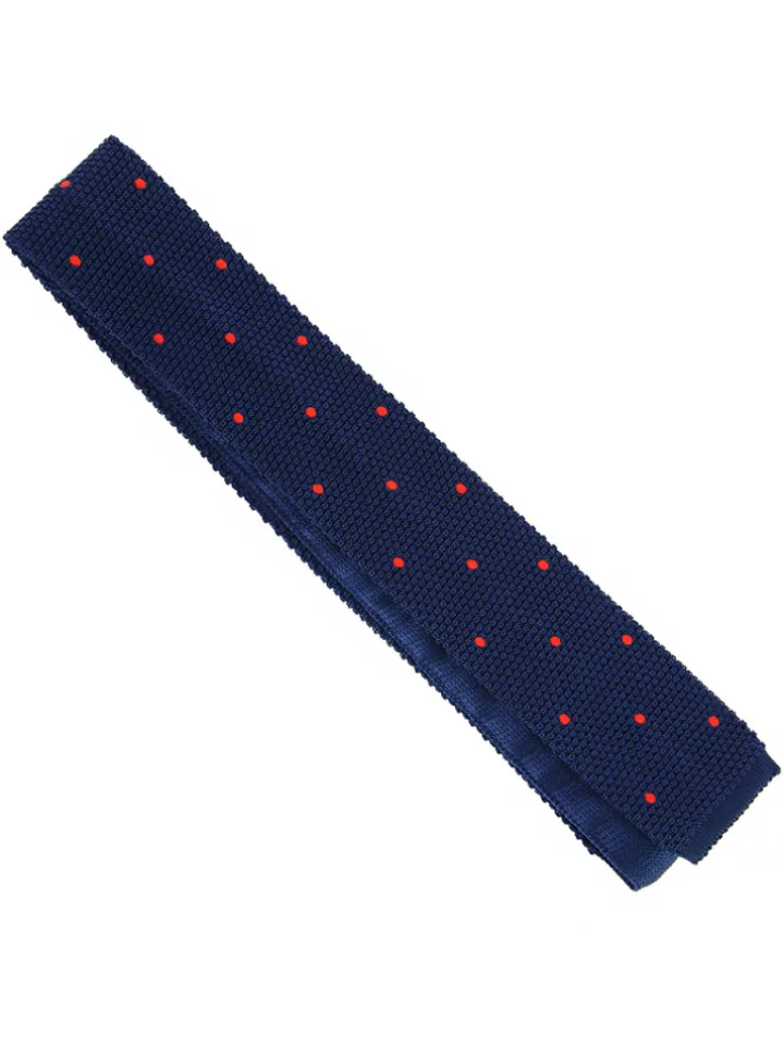 Cravate tricot en soie bleue à pois orange