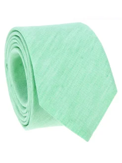 Cravate vert aqua en soie et lin nattés Bergame