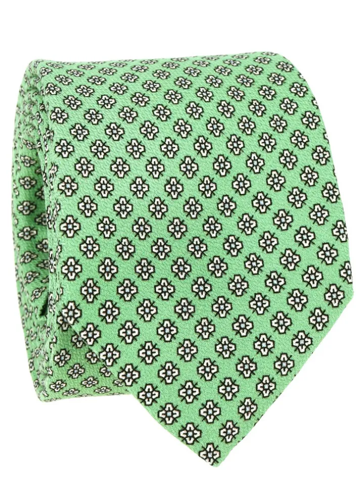 Cravate vert d'eau à motif floral blanc