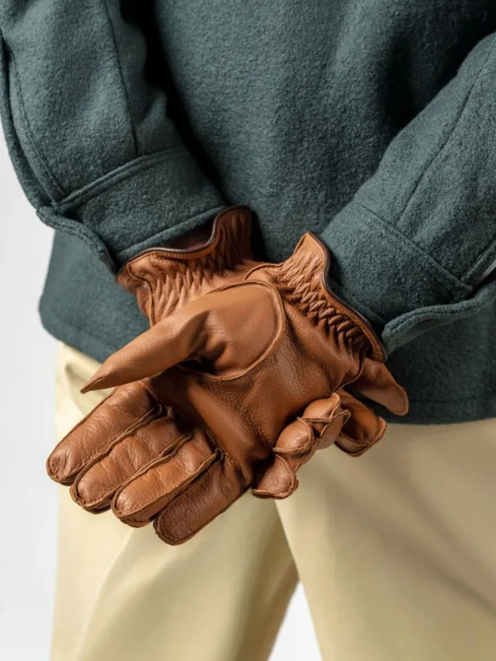 Gants en cuir cognac couture extérieure