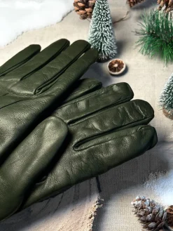 Gants en cuir kaki doublure cachemire
