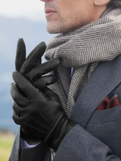 Gants en cuir noir doublure cachemire