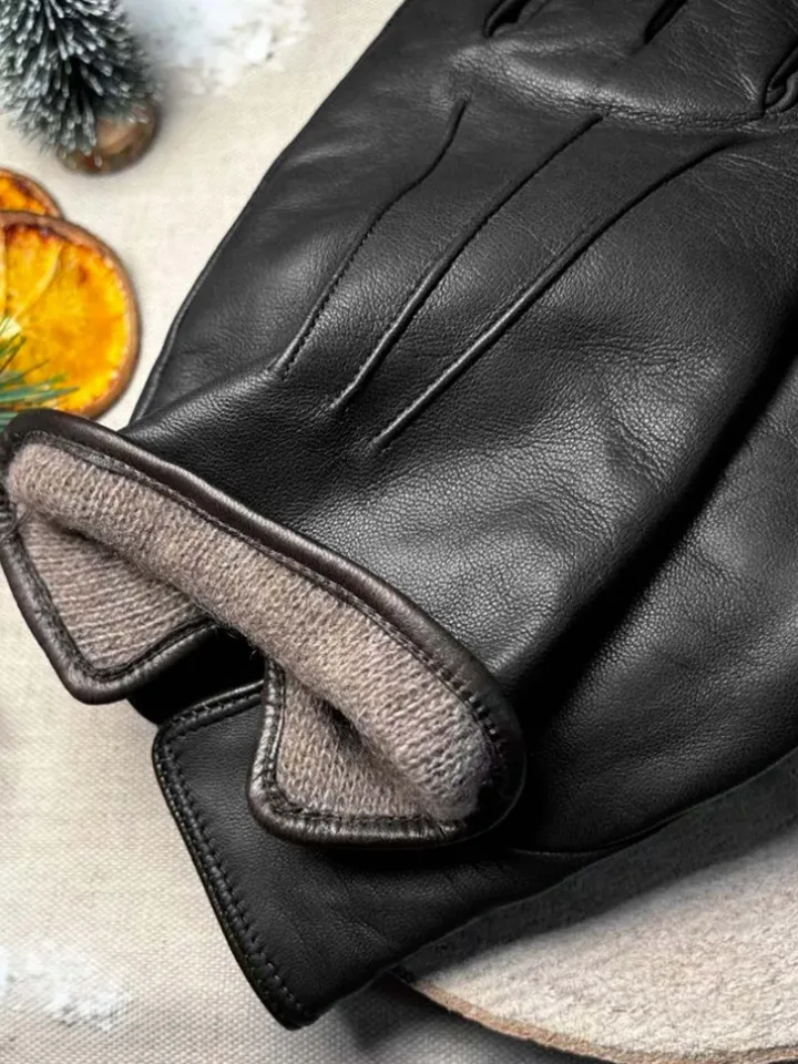 Gants en cuir noir doublure cachemire