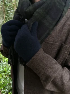 Gants en laine bleu marine doublure cachemire beige