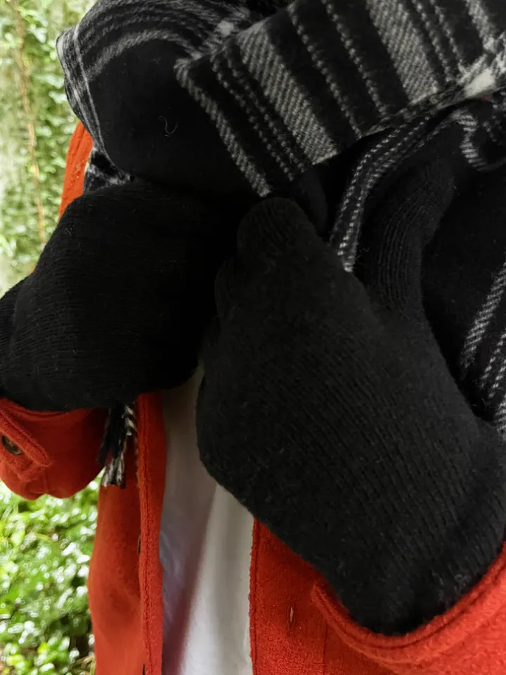 Gants en laine noirs doublure cachemire beige