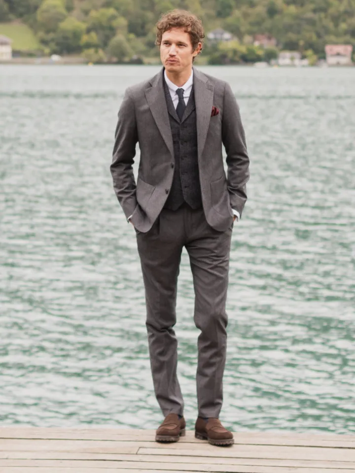 Gilet homme en laine mélangée bleu marine