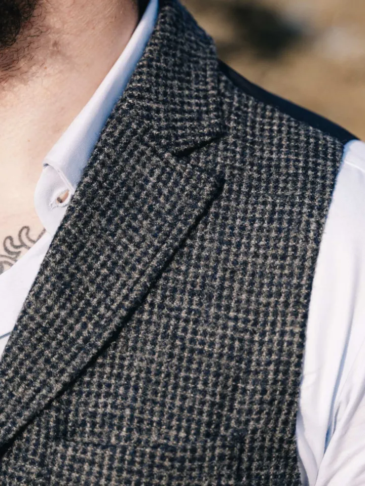 Gilet homme en laine mélangée bleu marine