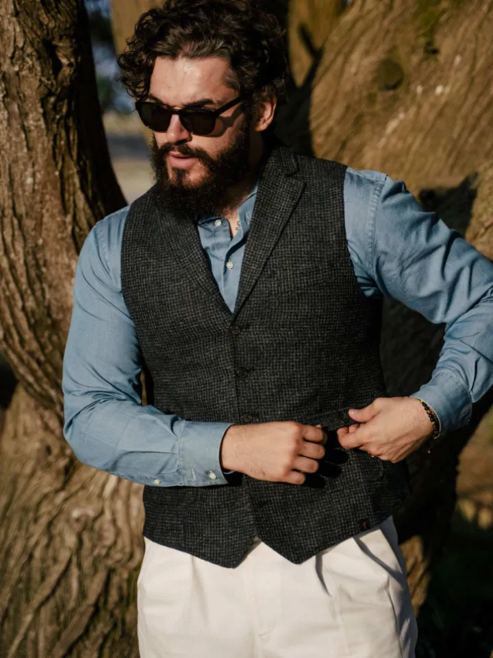 Gilet homme en laine mélangée vert