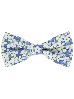 Noeud papillon liberty bleue à fleurs blanches jasmin