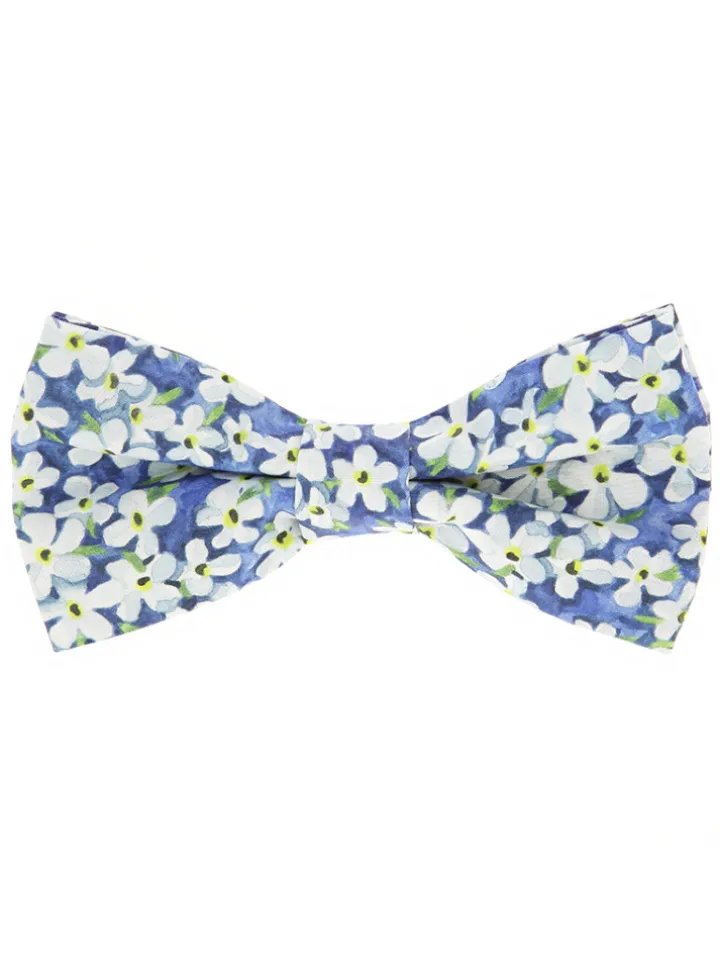 Noeud papillon liberty bleue à fleurs blanches jasmin