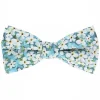 Noeud papillon liberty bleu lagon à fleurs blanches jasmin