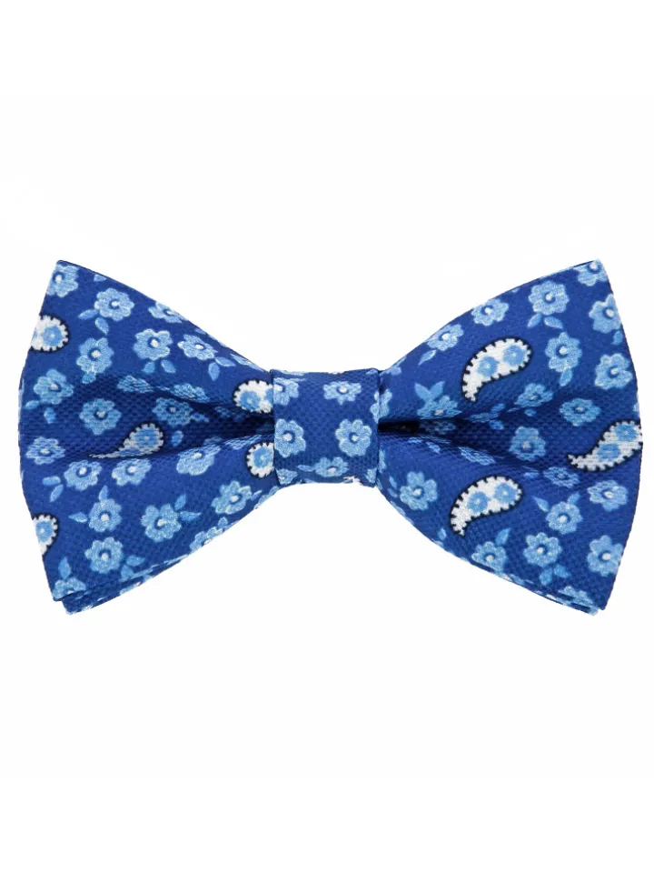 Noeud papillon motif cachemire et fleurs bleu