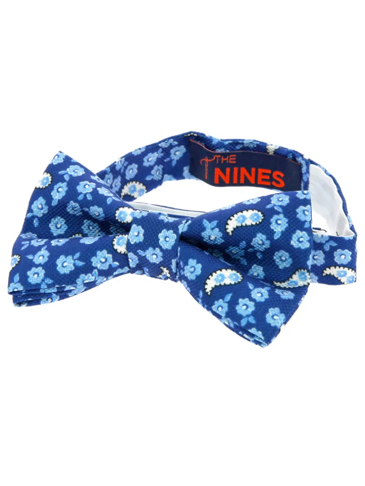 Noeud papillon motif cachemire et fleurs bleu