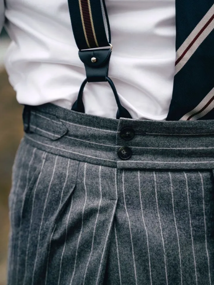 Pantalon en flanelle grise à rayures Tregorn