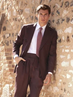 Pantalon taille haute en flanelle bordeaux Litha
