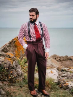 Pantalon taille haute en flanelle bordeaux Litha