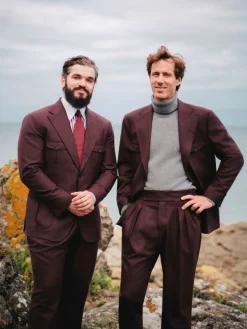 Pantalon taille haute en flanelle bordeaux Litha