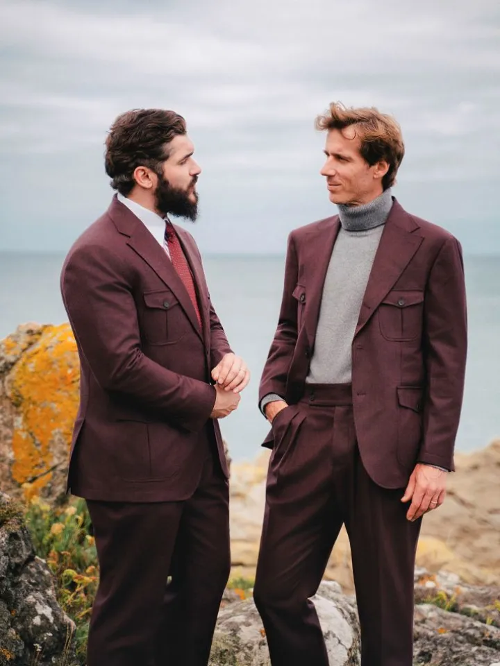 Pantalon taille haute en flanelle bordeaux Litha