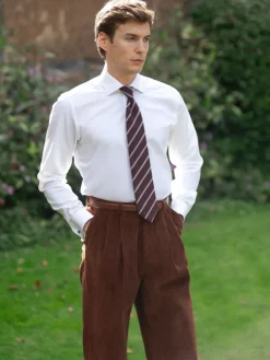 Pantalon taille haute en velours cognac - Faro