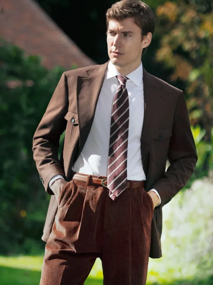 Pantalon taille haute en velours cognac - Faro