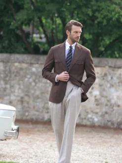 Pantalon taille haute en flanelle beige Litha