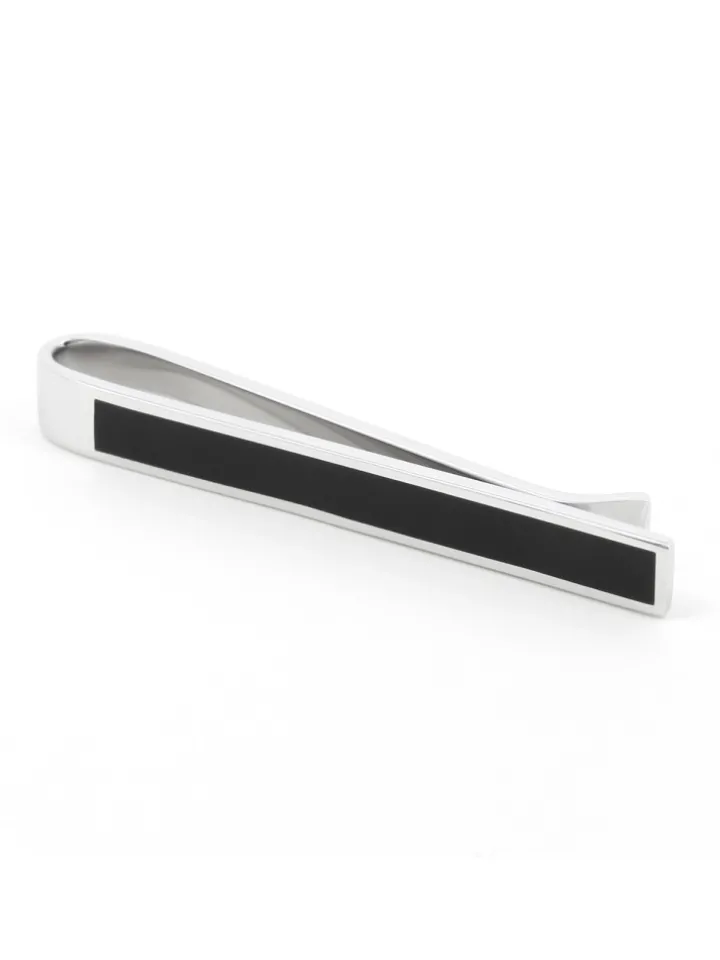 Pince à cravate argent massif et onyx Toledo