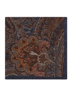 Pochette de costume à motif cachemire en laine réversible bleue