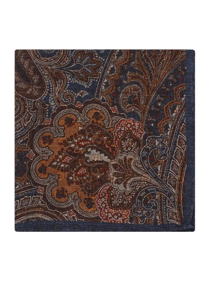 Pochette de costume à motif cachemire en laine réversible bleue