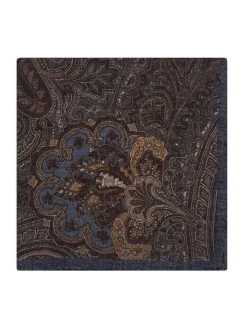 Pochette de costume à motif cachemire en laine réversible bleue et grise