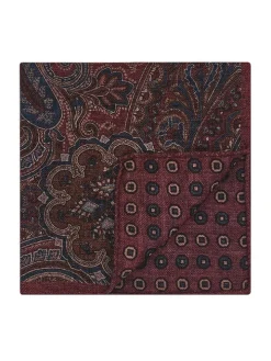 Pochette de costume à motif cachemire en laine réversible bordeaux