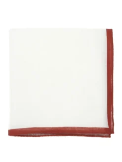 Pochette de costume en lin blanc avec ourlet terracotta