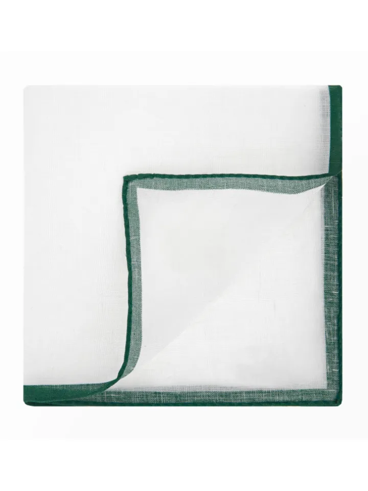 Pochette de costume en lin blanc avec ourlet vert anglais