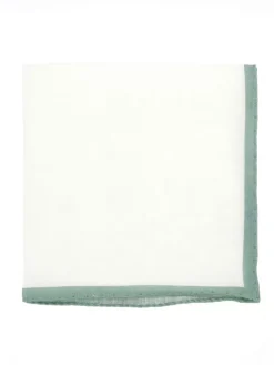 Pochette de costume en lin blanc avec ourlet vert sauge