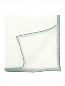 Pochette de costume en lin blanc avec ourlet vert sauge