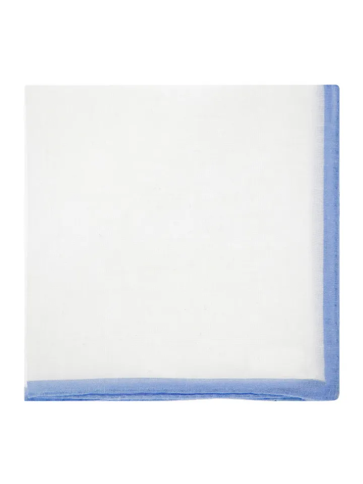 Pochette de costume en lin blanc avec ourlet bleu ciel