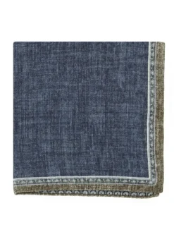 Pochette de costume en soie réversible bleu marine et beige
