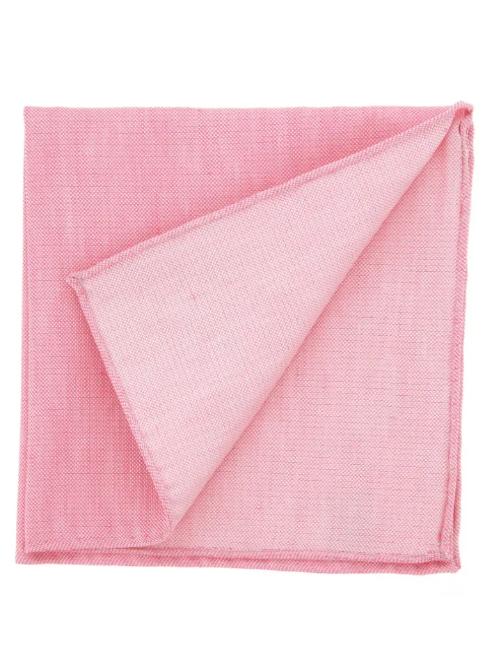 Pochette de costume rose pastel en soie et lin nattés Bergame