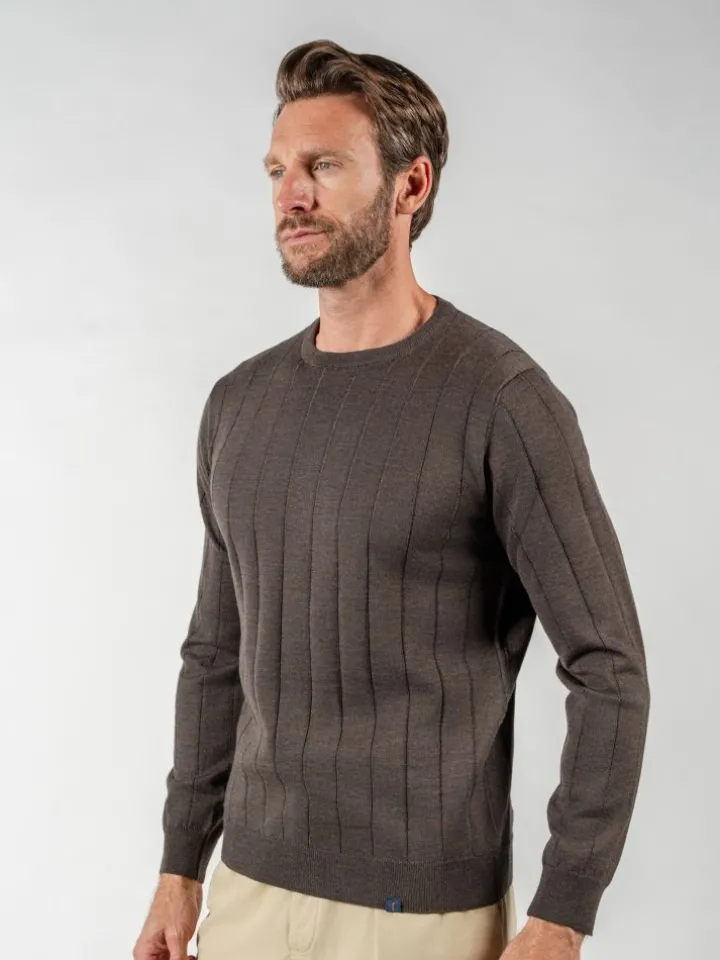 Pull col rond à côtes gris poivre