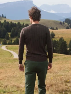 Pull col rond à côtes gris poivre
