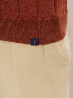 Pull col rond à côtes rouge brique