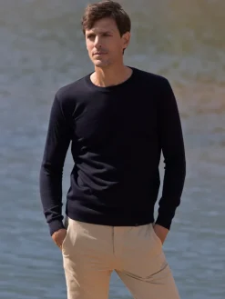 Pull col rond en laine vierge bleu marine