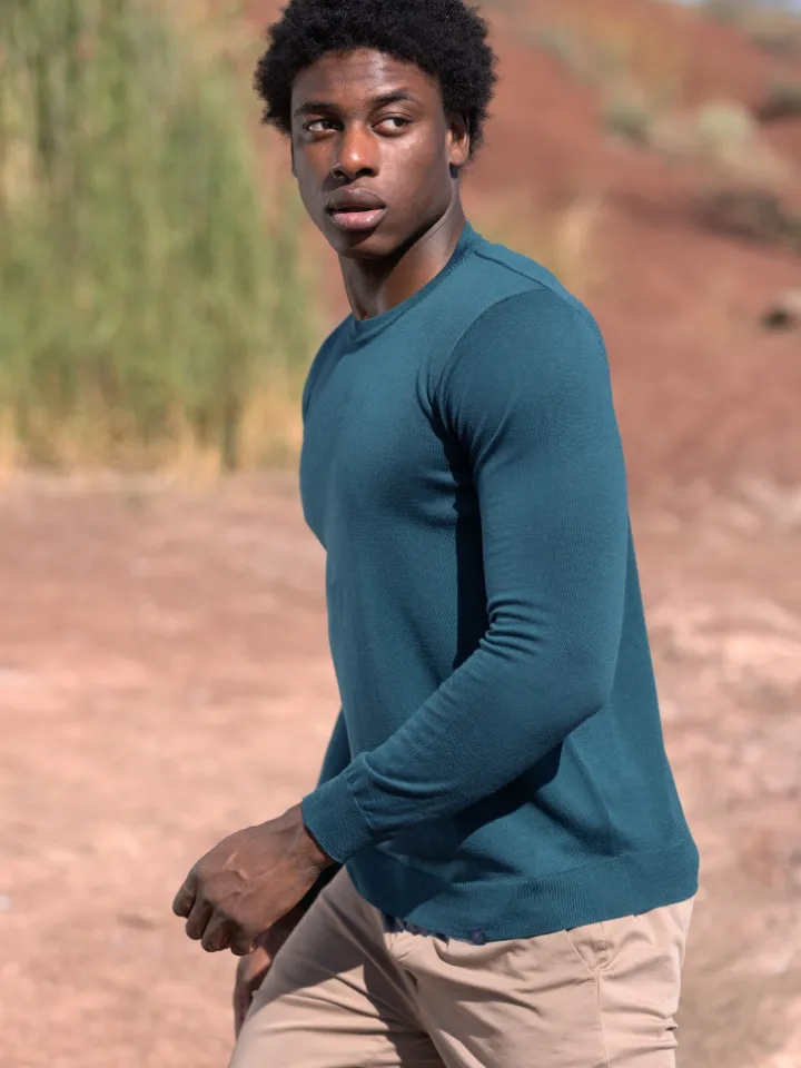 Pull col rond en laine vierge bleu cobalt