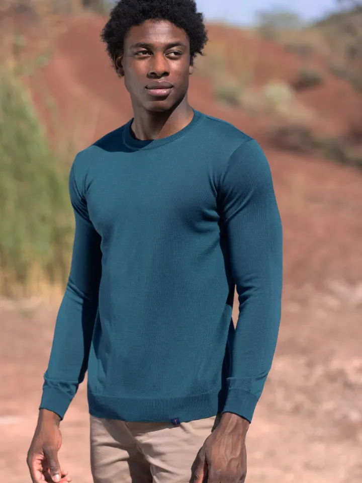 Pull col rond en laine vierge bleu cobalt