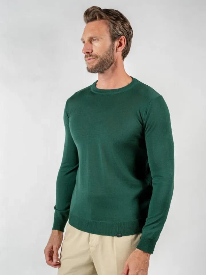 Pull col rond en laine vierge vert sapin