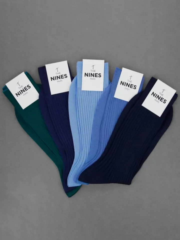 Semainier chaussettes fil d'Écosse - nuancier bleu