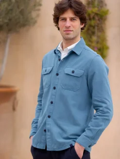 Surchemise bleu minéral lin coton