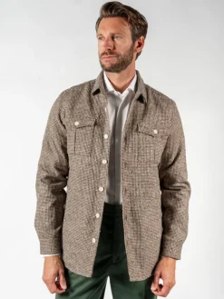 Surchemise en laine mélangée beige effet chiné