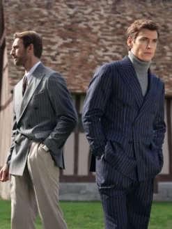 Veste croisée en flanelle bleu marine à rayures Tregorn